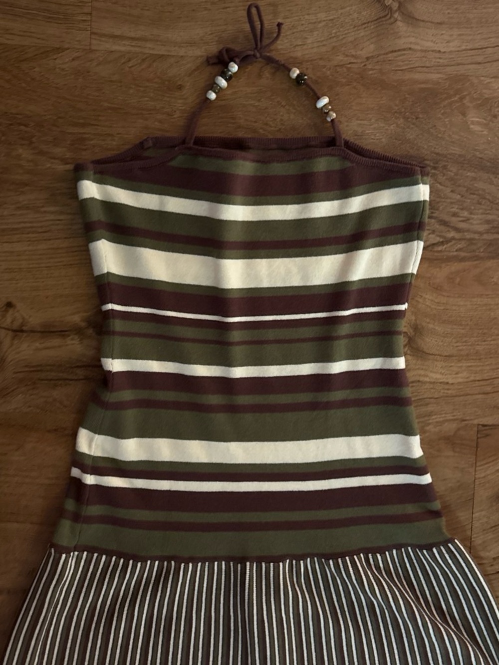 Striped Halter Knit Dress in Olive, Ivory & Brown